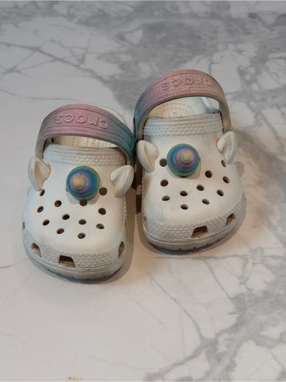 CROCS Kids White w/ Rainbow Unicorn Sz 6 (baby/toddler)